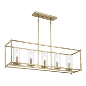 Crosby 41.5 in. 5-Light Natural Brass Contemporary Candlestick Linear Chandelier for Dining Room