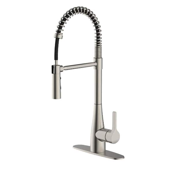 Paige Semi Professional Single Handle Pull-Down Kitchen Faucet with Rotatable Spray Head in Stainless Steel