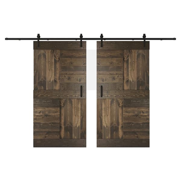 COAST SEQUOIA INC S Series 84 in. x 84 in. Smoky Gray DIY Knotty Wood Double Sliding Barn Door with Hardware Kit