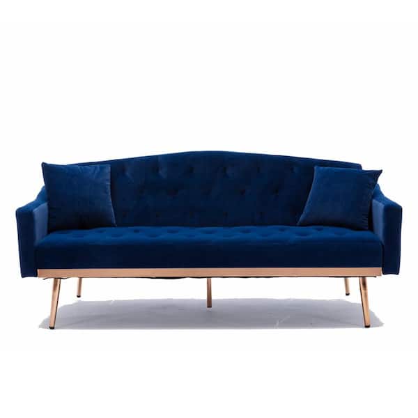 ATHMILE 65.3 in. Accent Navy Blue Velvet Loveseat Sofa with Stainless Feet