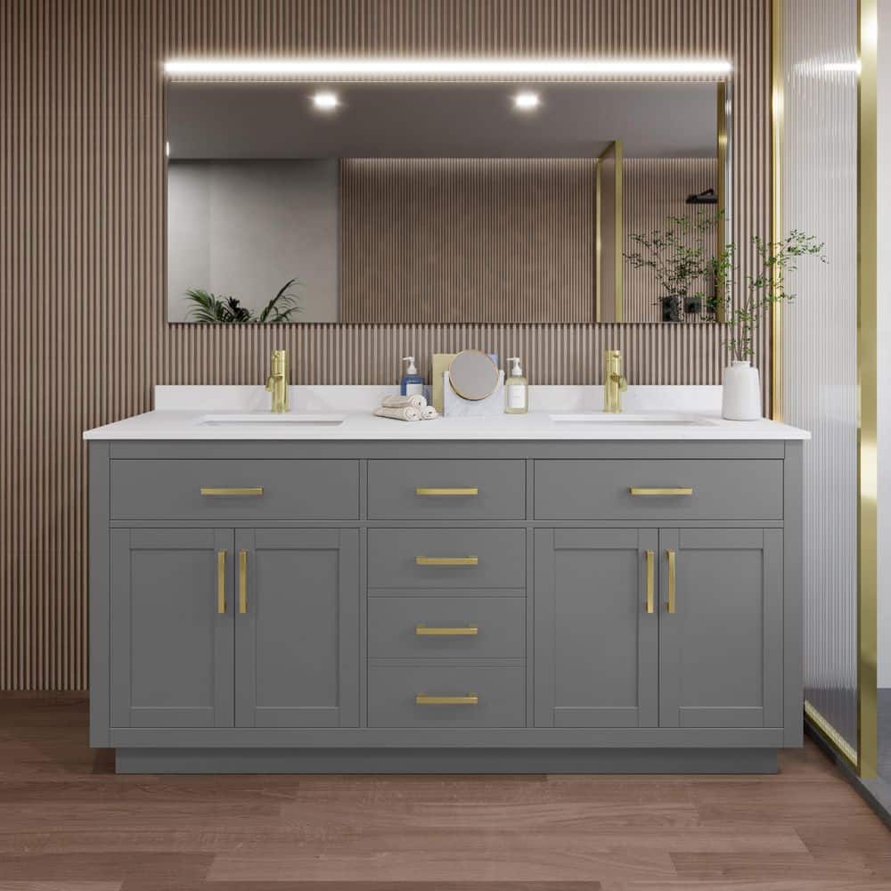 Beckett TK 72 in. W x 22 in. D x 35 in. H Double Bath Vanity in Dark Gray with White Cultured Marble Top price history on PriceWatchPro