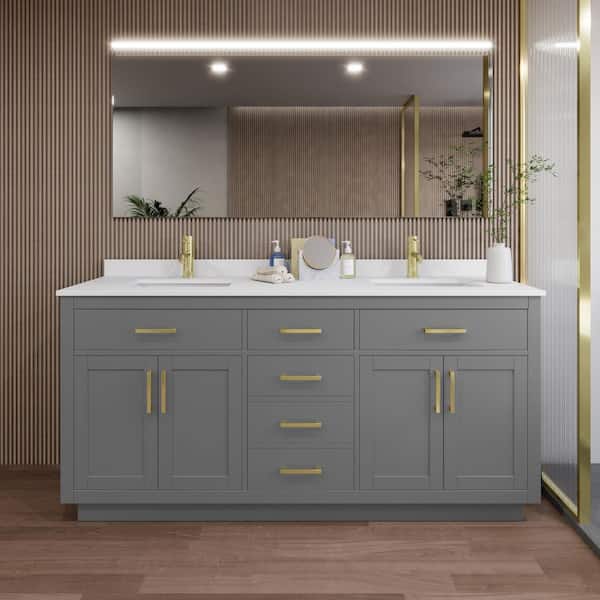 Wyndham Collection Beckett TK 72 in. W x 22 in. D x 35 in. H Double Bath Vanity in Dark Gray with White Cultured Marble Top