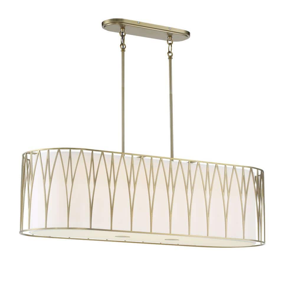 Regal Terrace Soft Brass 6-Light LED Island Pendant with White Fabric Shade