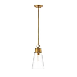 Wentworth 1-Light Rubbed Brass Pendant with Clear Glass Shade