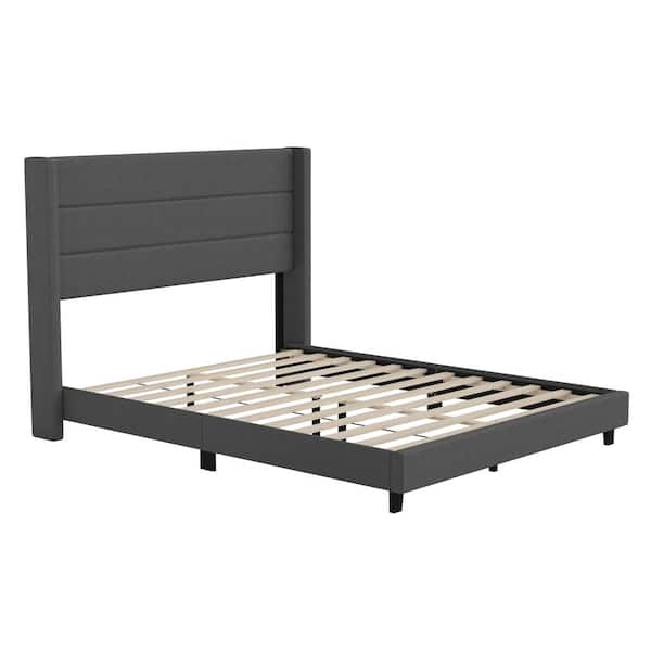 TAYLOR + LOGAN Dark Gray Wood Frame Queen Platform Bed