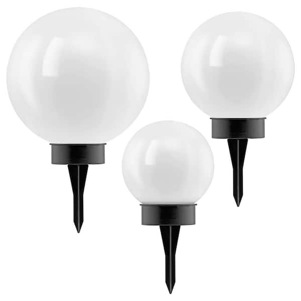 Eglo Black/White Solar LED Weather Resistant Path Light with White Plastic Shade (3-Pack)