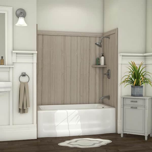 FlexStone Elite 32 in. x 60 in. x 60 in. 9-Piece Easy Up Adhesive Alcove Tub Surround in Athens