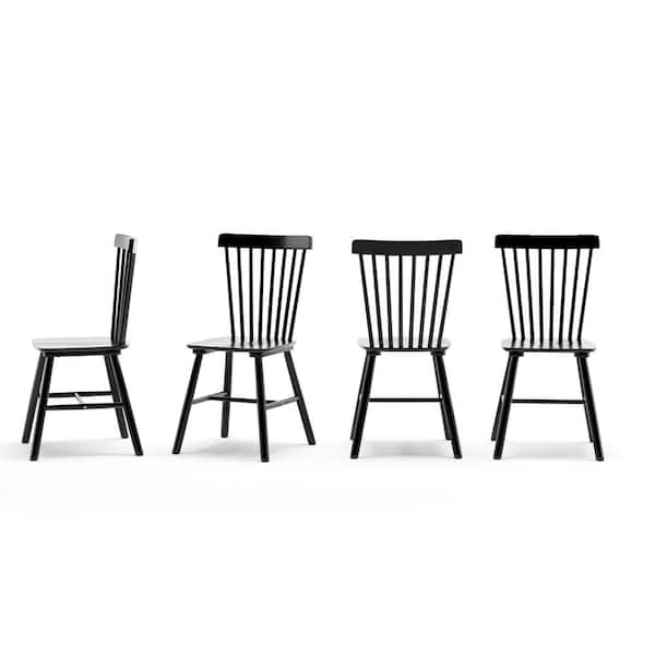 Windsor Classic Black Solid Wood Dining Chairs with Curving Spindle Back for Kitchen and Dining Room (Set of 4)