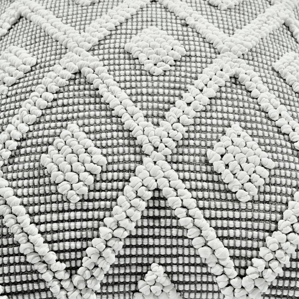 Gray and White Embroidered Cotton-Polyester Square Pillow Cover