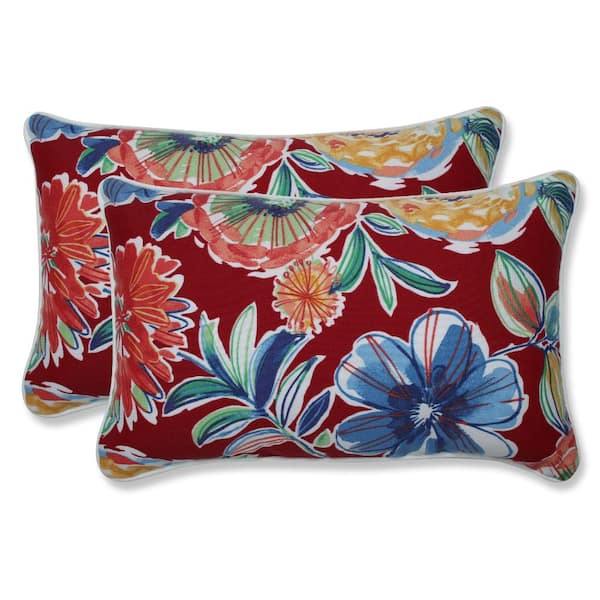Pillow Perfect Floral Red Rectangular Outdoor Lumbar Throw Pillow 2-Pack