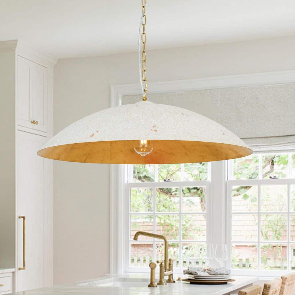 PCover 1-Light 27.6 in.W Distressed White Pendant Light Kitchen Barn Dome Cone Hanging Light with Gold Foil Accent price history on PriceWatchPro