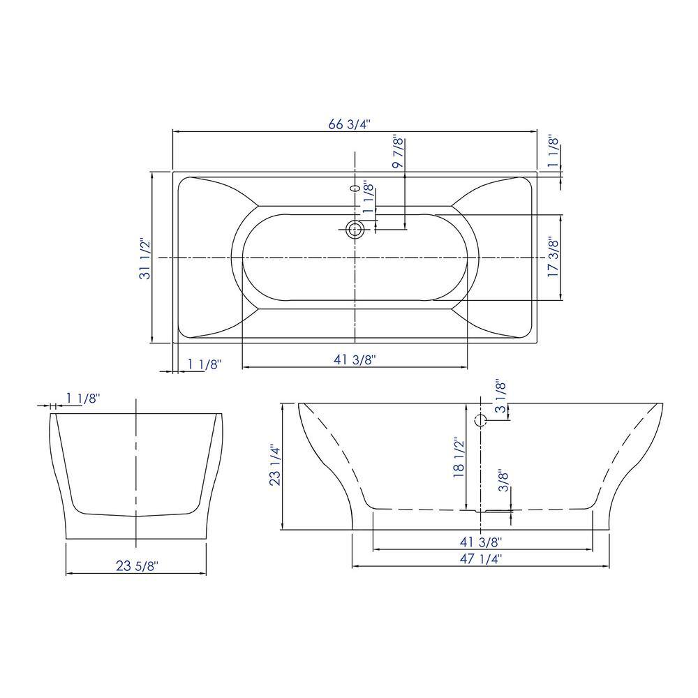 67'' White Acrylic Freestanding Soaking Bathtub
