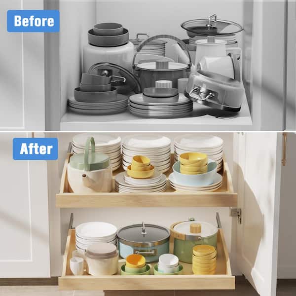 LOVMOR Single Pull Out Cabinet Organizer 25½”W x 21”D, Soft Close Slide Out Drawer Storage Shelves for Kitchen, Wood Cabinet Shelf Pull-Out
