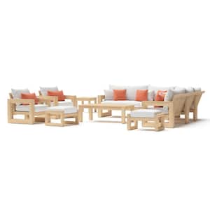 Benson Estate 11-Piece Wood Patio Conversation Set with Sunbrella Cast Coral Cushions