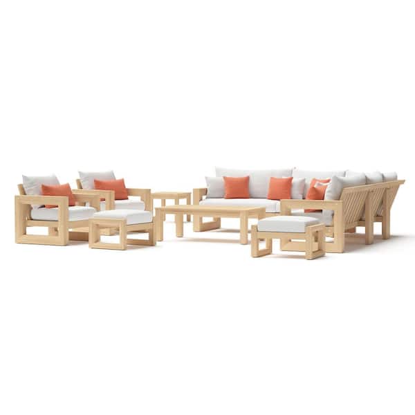 RST BRANDS Benson Estate 11-Piece Wood Patio Conversation Set with Sunbrella Cast Coral Cushions