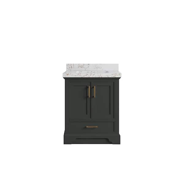 Willow Collections Charlotte 30 in. W x 22 in. D x 36 in. H Single Sink Bath Vanity Center in Black Top with 2 in. Viola Gold Quartz Top