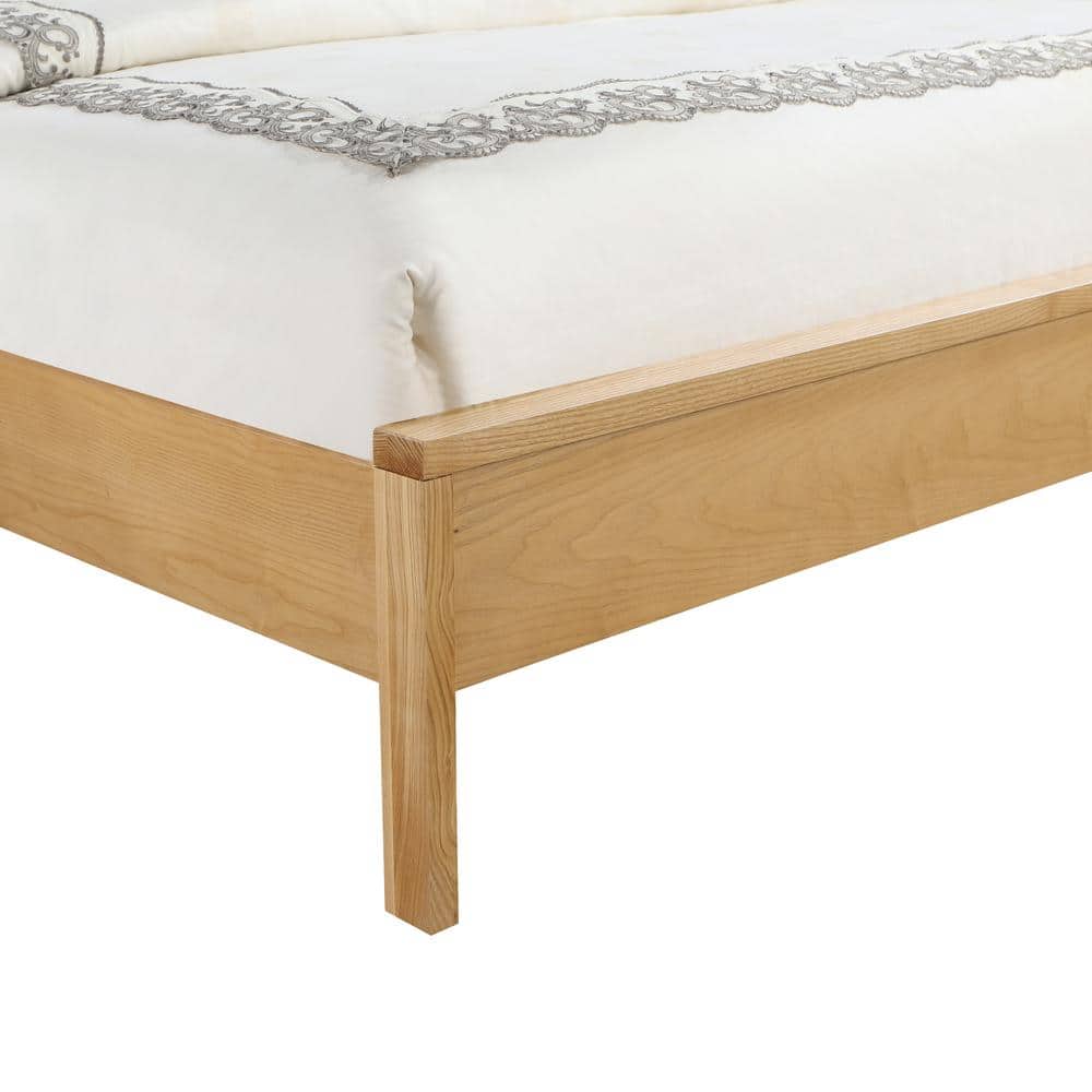 Natural Oak Queen Bed with Rattan Headboard and Storage Drawer