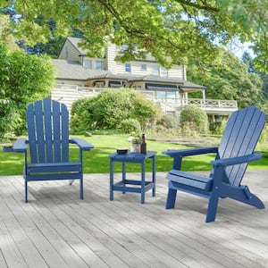 Navy Blue Outdoor Plastic Folding Adirondack Chair Patio Fire Pit Chair for Outside (2-Pack)
