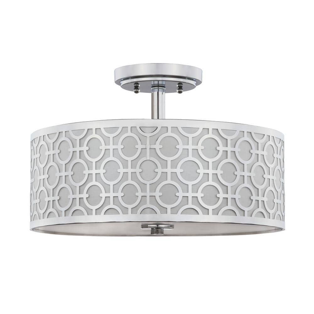 Modern Chrome Drum 15.5" Incandescent Flush Mount Ceiling Lamp