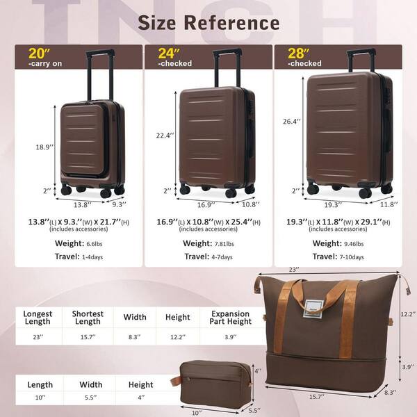 LIVACA 5-Piece Brown ABS Plastic Hardside Expandable Luggage Set