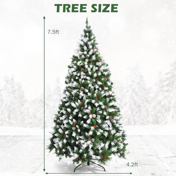 Gymax 7.5 ft. Pre-Lit Snow Sprayed Artificial Christmas Tree Xmas