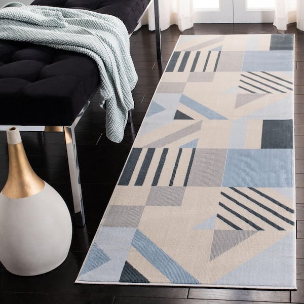 Orwell 2 ft. x 5 ft. Beige/Blue Abstract Geometric Runner Rug