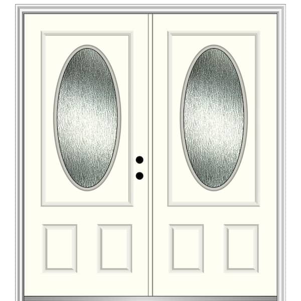 MMI Door 72 in. x 80 in. Left-Hand/Inswing Rain Glass Alabaster Fiberglass Prehung Front Door on 4-9/16 in. Frame