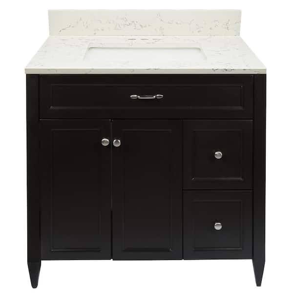 Amluxx Verona 37 in. W x 22 in. D x 36 in. H Bath Vanity in Espresso with Quartz Stone Vanity Top in Lyra White with Basin
