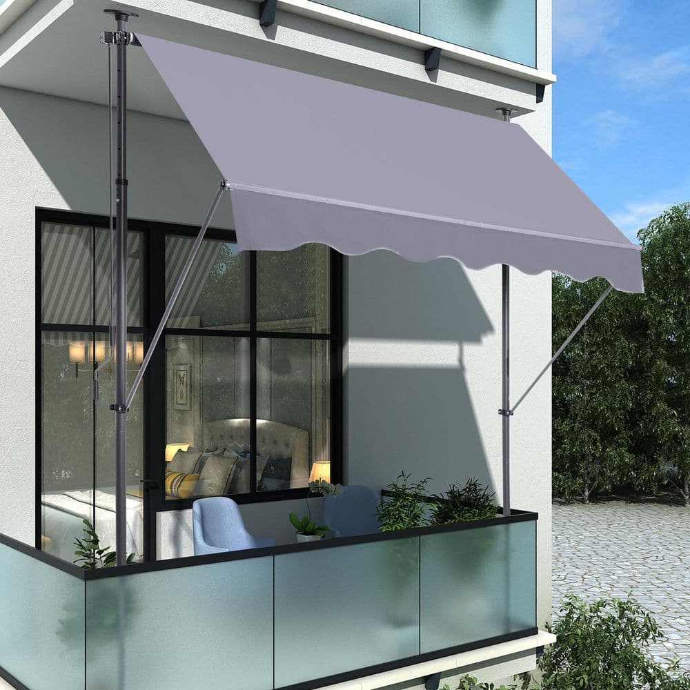 9.5 Ft. Steel Adjustable Patio Umbrella Manual Window Awning Sun Shade Curtain Cover with UV Protection in Gray price history on PriceWatchPro