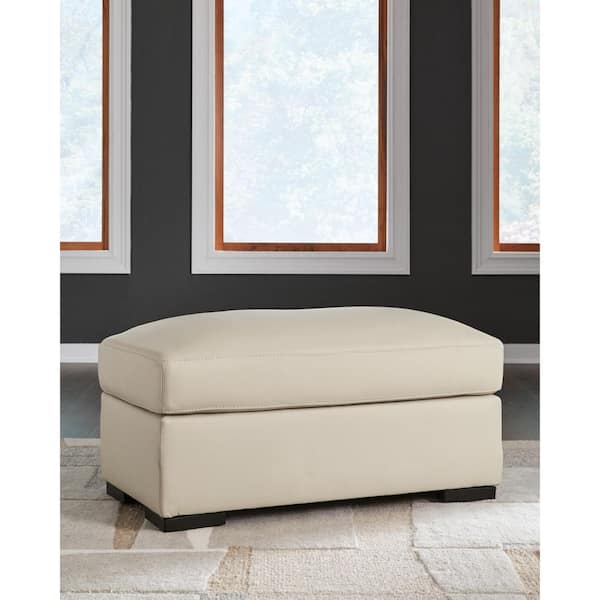 Signature DESIGN BY ASHLEY Treasure Trove Beige Leather Rectangle Cocktail Medium Ottoman