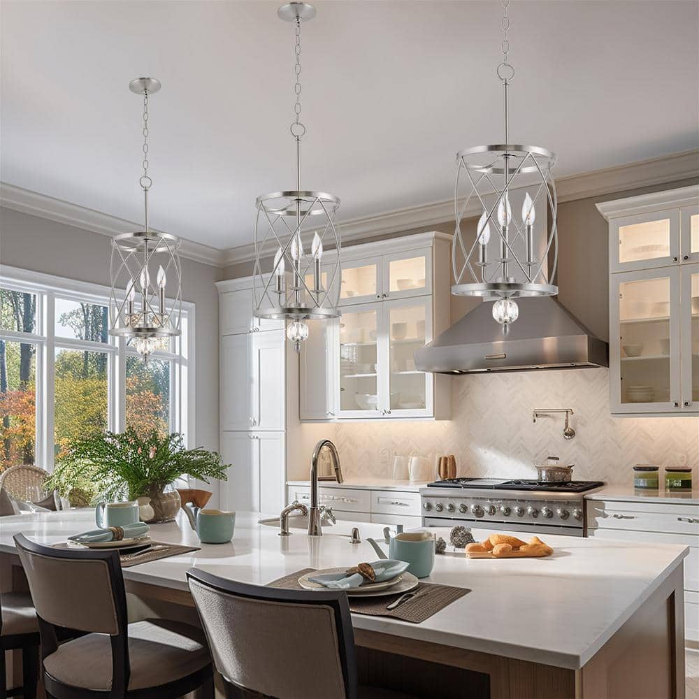 Elegant Brushed Nickel 3-Light Crystal Cage Pendant Chandelier