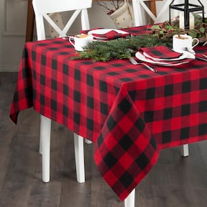 Farmhouse Living Holiday 70 in. Round Red and Black Buffalo Check Cotton Tablecloth