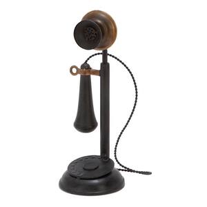 Telephone Decorative Vintage Style Black Sculpture with Tiered Base and Coil Wire Detailing