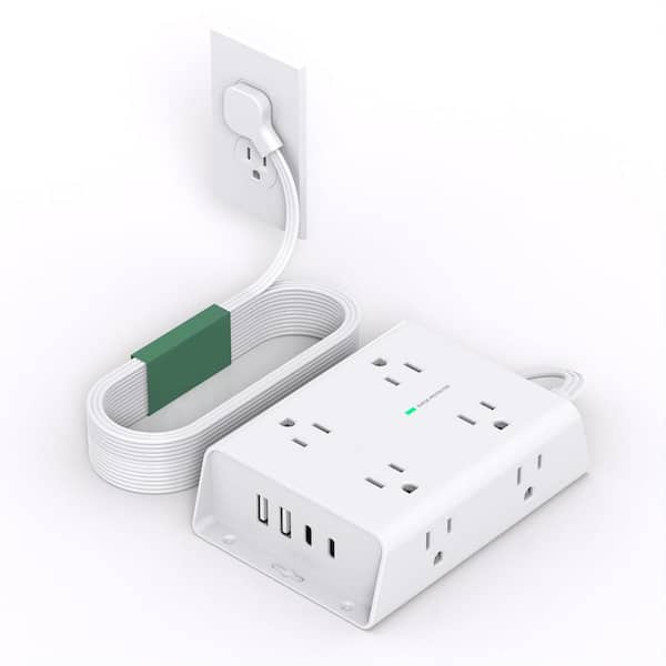 phyfalip 8-Outlet Power Strip Surge Protector with 4 USB ports and 10 ft. Flat Plug Cord