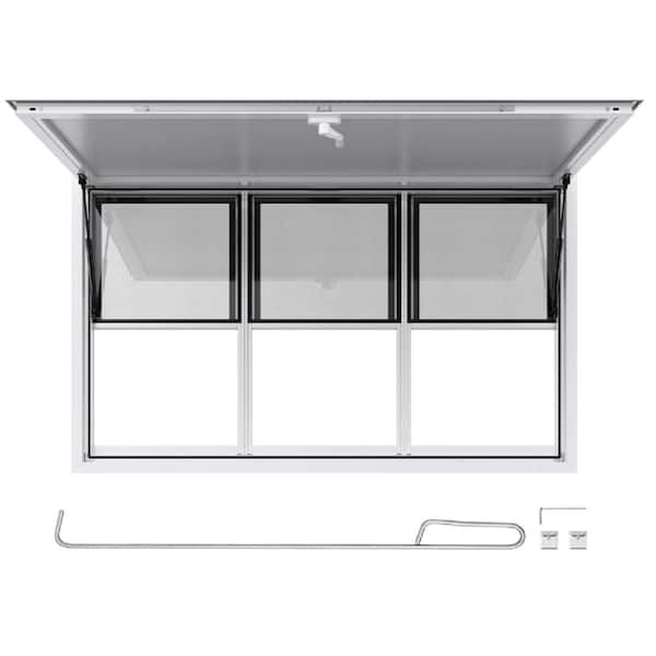 60x36 in Aluminum Concession Window for Food Trucks, 6 Sliding Panels, Awning Door, Drag Hook, 85° Opening