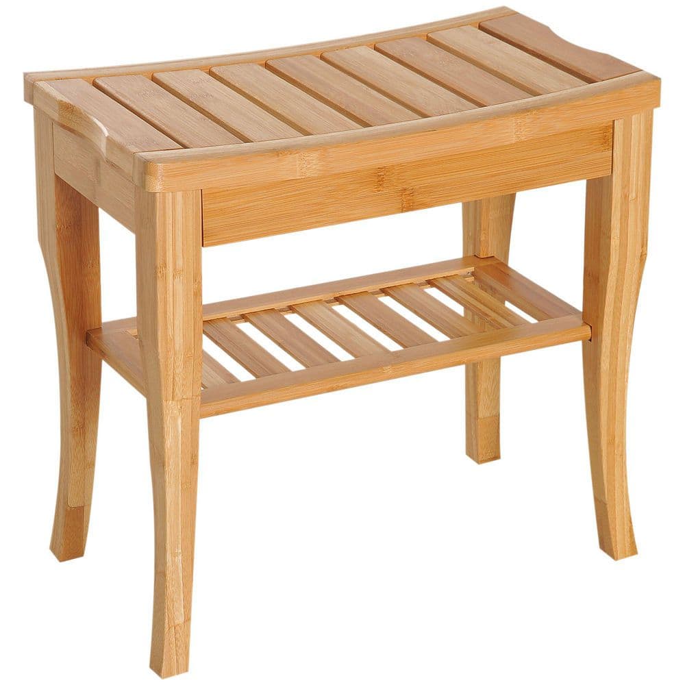 10.25 in. D x 17.5 in. W x 18.75 in. H Freestanding Walk In Shower Seat in Brown with Storage Shelf
