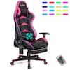 Massage LED Gaming Chair Reclining Racing Chair with Lumbar Support and Footrest in Pink