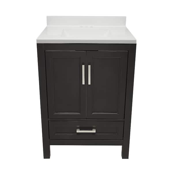Nevado 25 in. W x 19 in. D x 36 in. H Bathroom Vanity in Brown with White Cultured Marble Vanity Top Sink