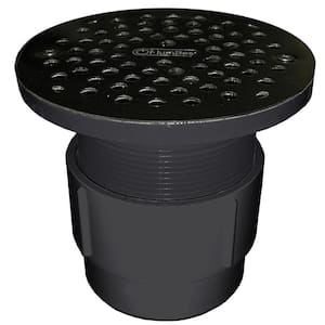 3 in. x 4 in. PVC Pipe Fit Drain Base with 3-1/2 in. IPS Plastic Spud and 6 in. Round Strainer, Stainless Steel