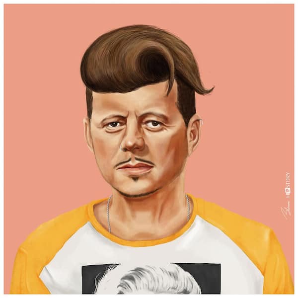 Empire Art Direct "Hip John Kennedy" Multi-color Free Floating Reverse Unframed Printed Tempered Art Glass Wall Art 24 in. x 24 in.