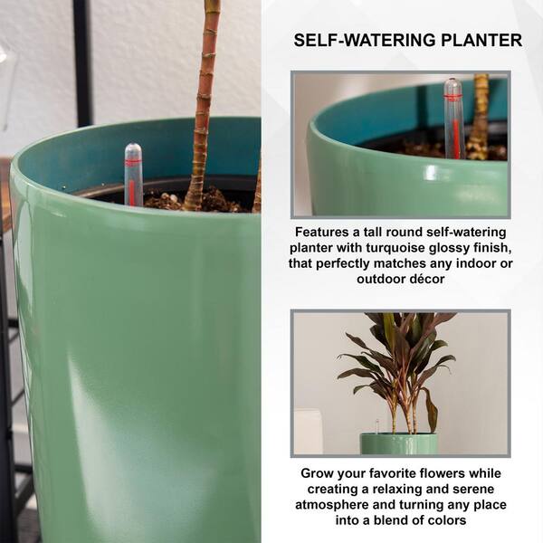 XBRAND 22.4 in. H Turquoise Plastic Self Watering Indoor Outdoor Square  Planter Pot, Tall Decorative Gardening, Home Decor SWPlanterTR59 - The Home  Depot