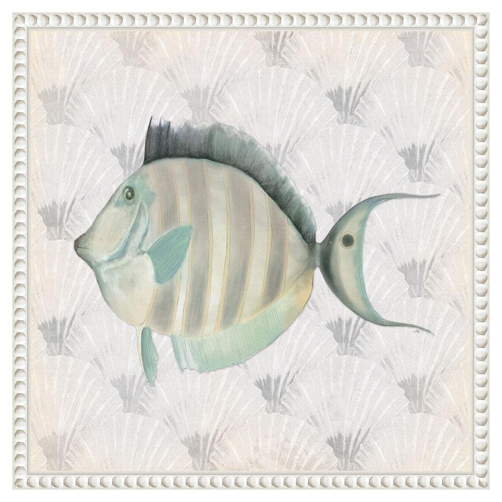 Neutral Vintage Fish Canvas Print with Beaded Frame