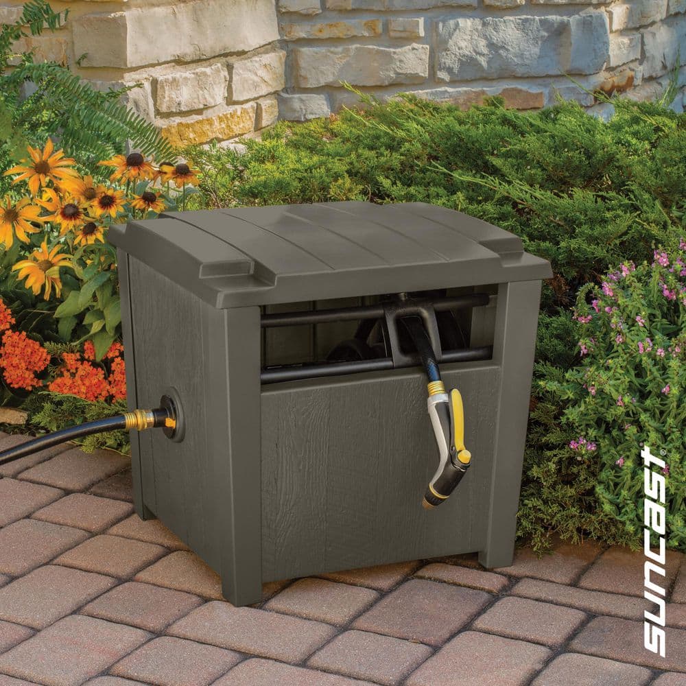 Suncast 150 ft. Farmington Smart Tube Hose Hideaway with Brass Connections, Stoney CPLFHH112