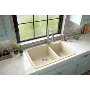 Drop-In Quartz Composite 34 in. 1-Hole 60/40 Double Bowl Kitchen Sink in Bisque