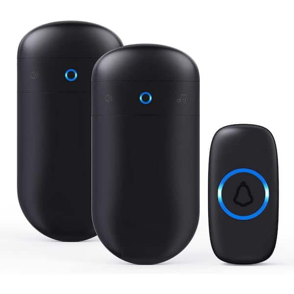 Wireless Plug-in Doorbell Over 1000 ft. Coverage with 2 Receivers, 1 Waterproof Push button and 52 Chimes in Black