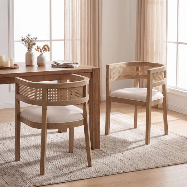 High-end Lines Natural and Beige Solid Rubberwood Frame Fabric Padded Dining Chairs (Set of 2)
