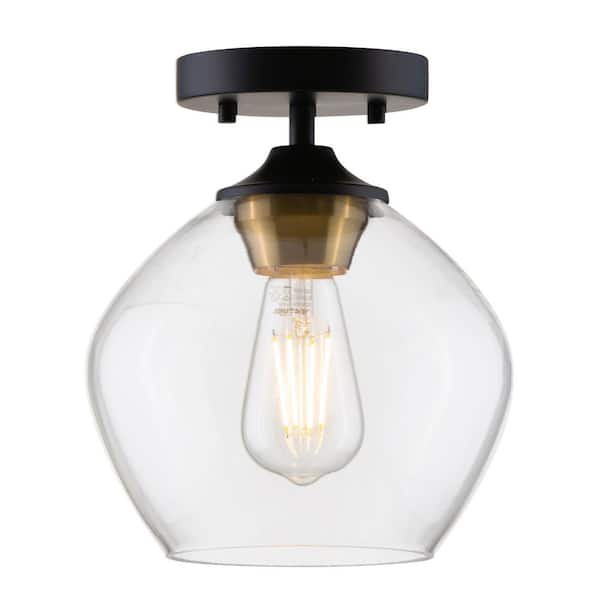 STANFORD LIGHTING Ancona 1-Light Black Semi-Flush Mount with Clear Glass Shade