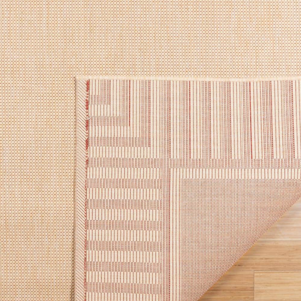 Beige and Red Striped Synthetic Flatweave Indoor/Outdoor Rug 5' x 7'