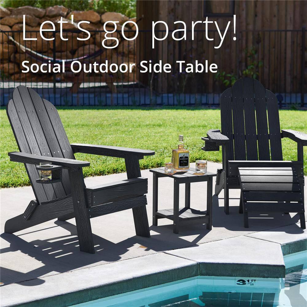 Black HDPS 2-Tier Weather Resistant Outdoor Side Table