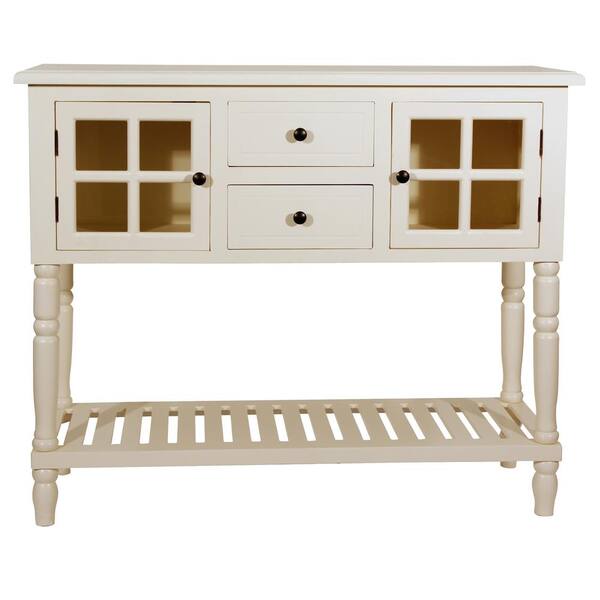 Standard Rectangle Wood Console Table, White Console Table With Glass Doors